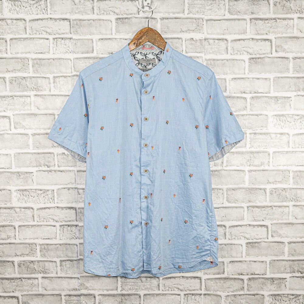 TED BAKER Graloha Flower Grandad Regular Fit Button Down shirt Men's Sz 5